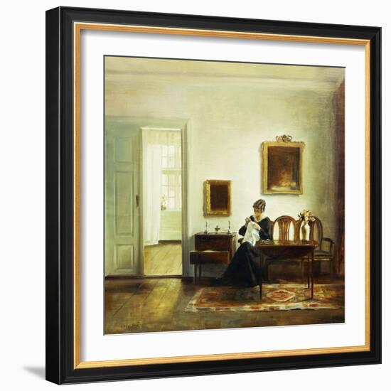 A Woman Sewing in an Interior-Carl Holsoe-Framed Giclee Print