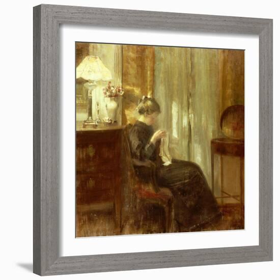 A Woman Sewing in an Interior-Carl Holsoe-Framed Giclee Print