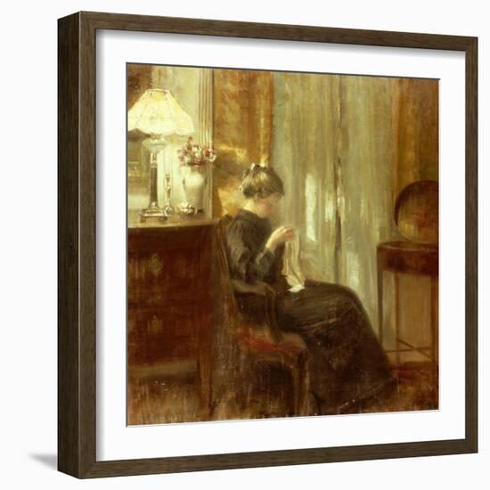 A Woman Sewing in an Interior-Carl Holsoe-Framed Giclee Print