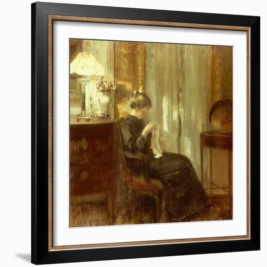 A Woman Sewing in an Interior-Carl Holsoe-Framed Giclee Print