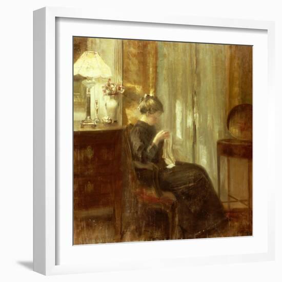 A Woman Sewing in an Interior-Carl Holsoe-Framed Giclee Print