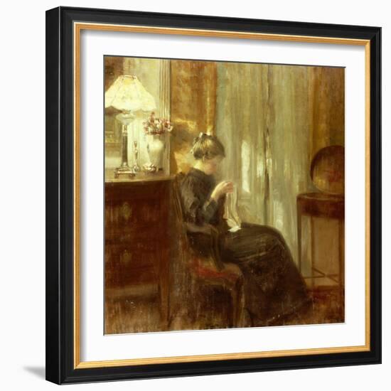 A Woman Sewing in an Interior-Carl Holsoe-Framed Giclee Print