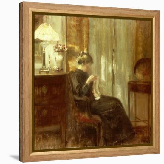 A Woman Sewing in an Interior-Carl Holsoe-Framed Premier Image Canvas