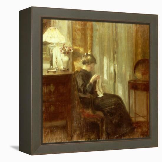 A Woman Sewing in an Interior-Carl Holsoe-Framed Premier Image Canvas