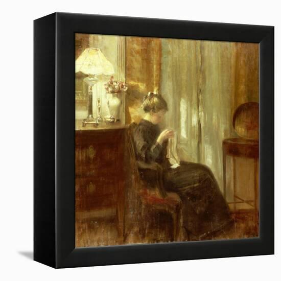 A Woman Sewing in an Interior-Carl Holsoe-Framed Premier Image Canvas