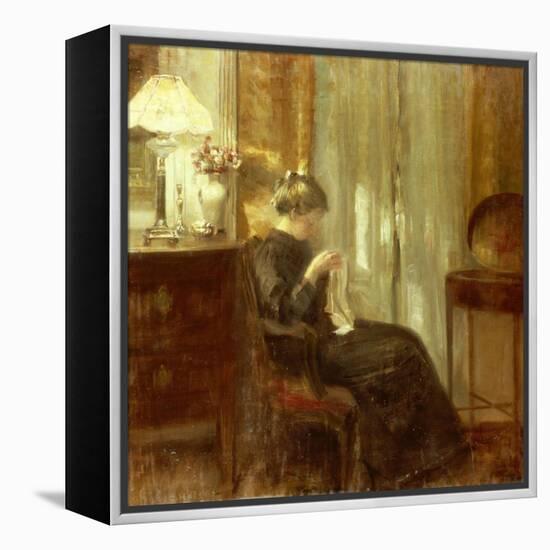 A Woman Sewing in an Interior-Carl Holsoe-Framed Premier Image Canvas