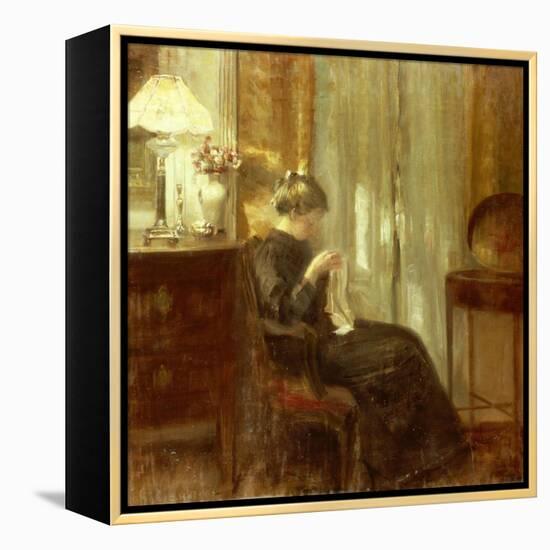 A Woman Sewing in an Interior-Carl Holsoe-Framed Premier Image Canvas