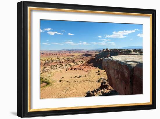 A Woman Sits While Enjoying The View At A San Rafael Swell Overlook, Utah-Ben Herndon-Framed Photographic Print
