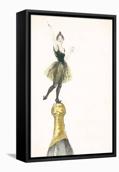 A Woman Standing on the Top of a Champagne Bottle-null-Framed Premier Image Canvas