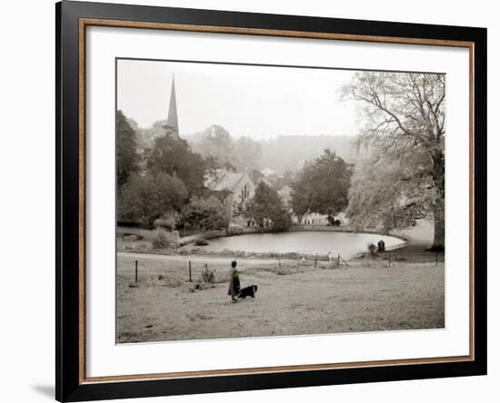 A Woman Walking Her Border Collie Dog in the Countryside-null-Framed Photographic Print