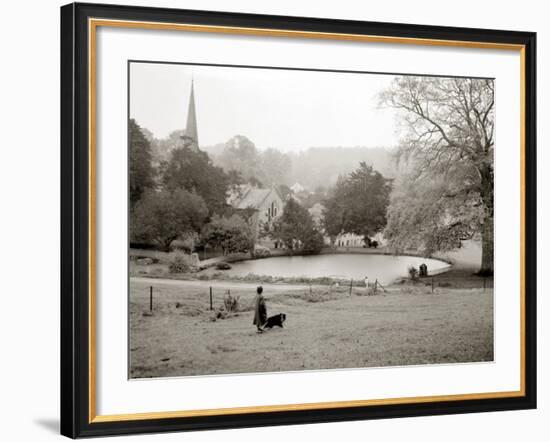 A Woman Walking Her Border Collie Dog in the Countryside-null-Framed Photographic Print