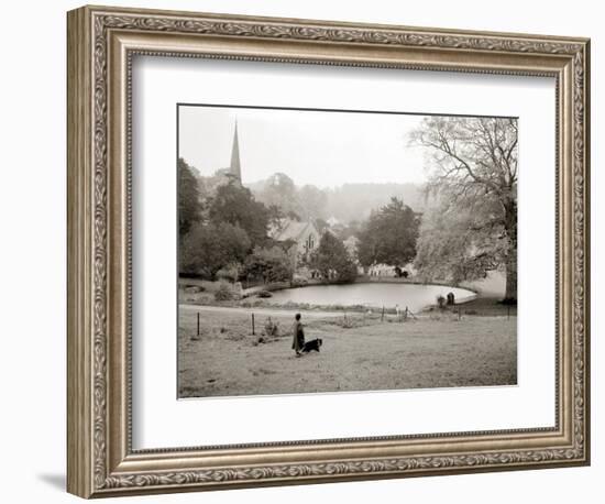 A Woman Walking Her Border Collie Dog in the Countryside-null-Framed Photographic Print