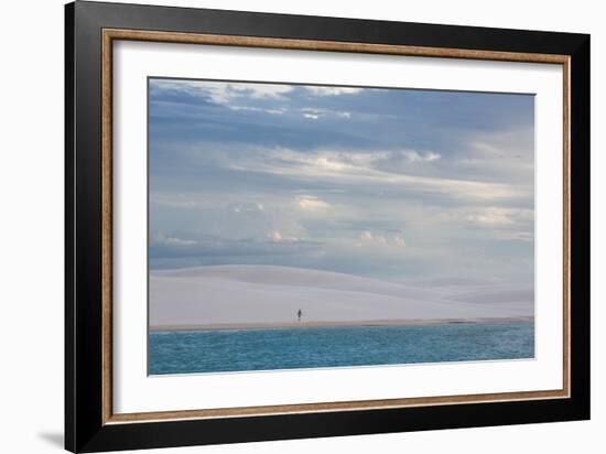 A Woman Walks across the Dunes in Brazil's Lencois Maranhenses National Park-Alex Saberi-Framed Photographic Print