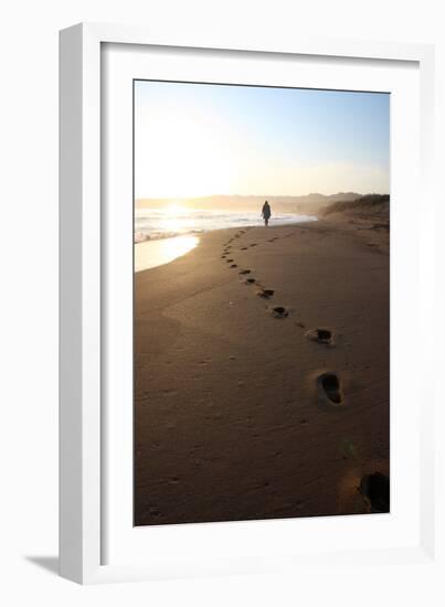 A Woman Walks Down A Secluded Beach On Sicily's Southern Coast-Erik Kruthoff-Framed Photographic Print