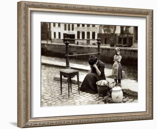 A Woman Weeps at the Roadside Beside Her Worldly Treasures, WWI, Antwerp, Belgium, August 1914-null-Framed Photographic Print