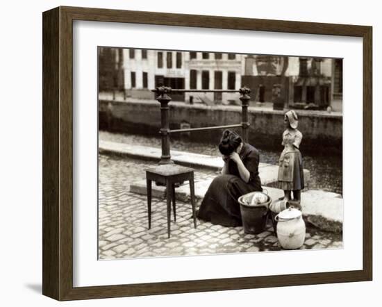 A Woman Weeps at the Roadside Beside Her Worldly Treasures, WWI, Antwerp, Belgium, August 1914-null-Framed Photographic Print