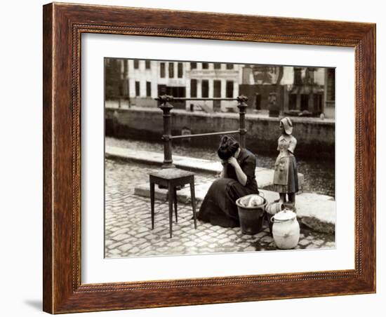 A Woman Weeps at the Roadside Beside Her Worldly Treasures, WWI, Antwerp, Belgium, August 1914-null-Framed Photographic Print