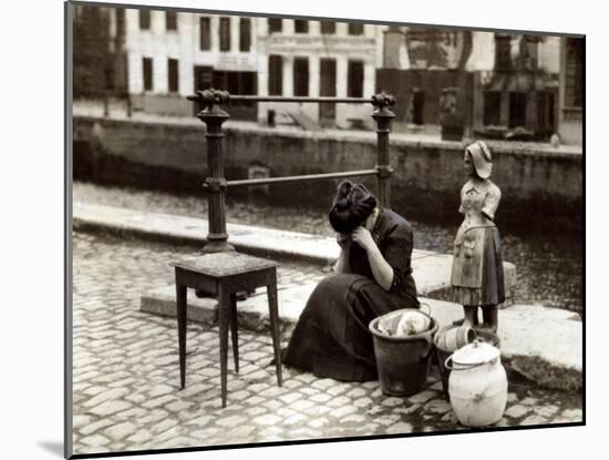A Woman Weeps at the Roadside Beside Her Worldly Treasures, WWI, Antwerp, Belgium, August 1914-null-Mounted Photographic Print