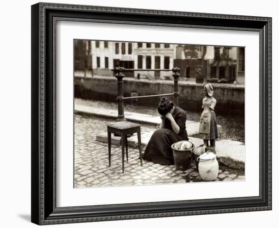 A Woman Weeps at the Roadside Beside Her Worldly Treasures, WWI, Antwerp, Belgium, August 1914-null-Framed Photographic Print