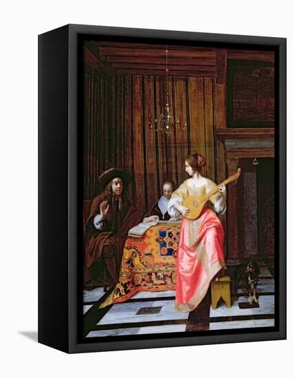 A Woman with a Cittern and a Singing Couple at a Table, C.1667-Pieter de Hooch-Framed Premier Image Canvas