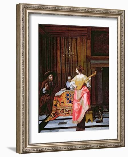 A Woman with a Cittern and a Singing Couple at a Table, C.1667-Pieter de Hooch-Framed Giclee Print