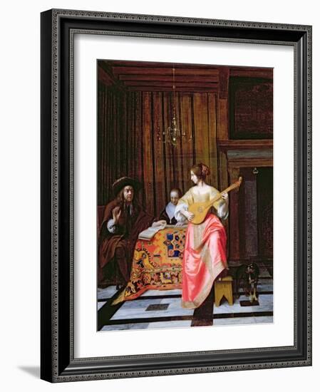 A Woman with a Cittern and a Singing Couple at a Table, C.1667-Pieter de Hooch-Framed Giclee Print