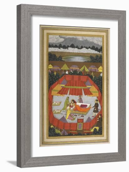 A Woman With Attendants Within an Encampment Of Tents.-Govardhan-Framed Giclee Print
