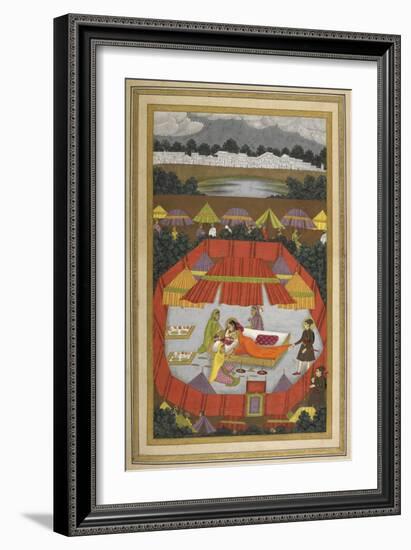 A Woman With Attendants Within an Encampment Of Tents.-Govardhan-Framed Giclee Print