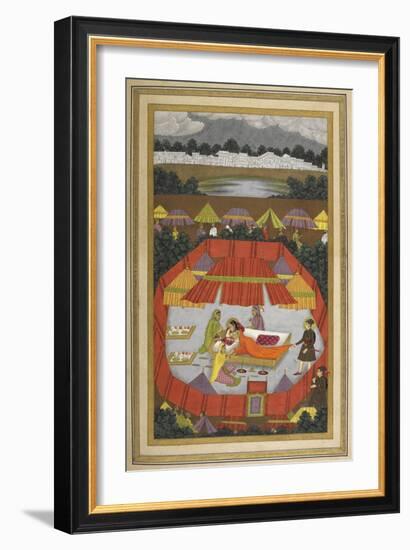 A Woman With Attendants Within an Encampment Of Tents.-Govardhan-Framed Giclee Print