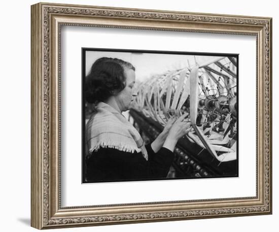 A Woman Working in a Silk and Rayon Mill, Burnley, Lancashire, Britain-Henry Grant-Framed Photographic Print