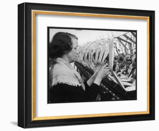 A Woman Working in a Silk and Rayon Mill, Burnley, Lancashire, Britain-Henry Grant-Framed Photographic Print