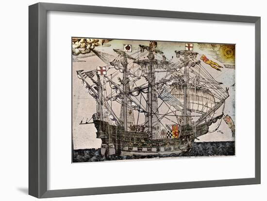 A woodcut of a ship which is believed to be The Ark Royal, c1587-Unknown-Framed Giclee Print