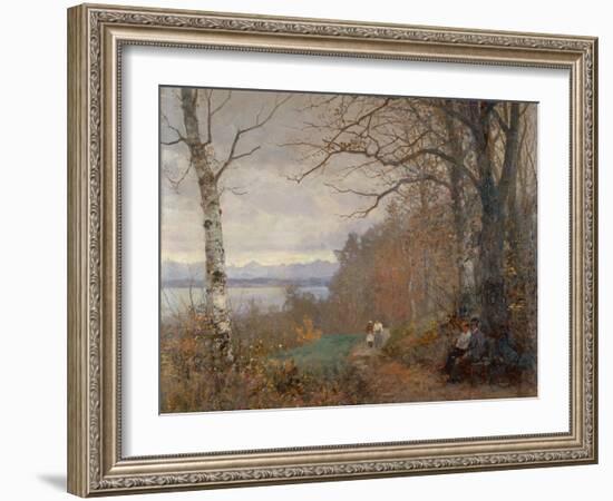 A Wooded lake Landscape with Figures seated on a Bench-Anders Andersen-Lundby-Framed Giclee Print