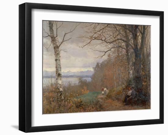 A Wooded lake Landscape with Figures seated on a Bench-Anders Andersen-Lundby-Framed Giclee Print