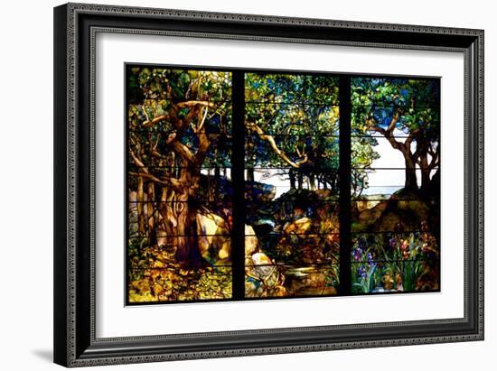A Wooded Landscape in Three Panels, C.1905 (Glass, Copper Foil, Lead and Wood)-Louis Comfort Tiffany-Framed Giclee Print