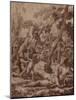 A Wooded Landscape with a River God and Putti pen and ink-Nicolas Poussin-Mounted Giclee Print