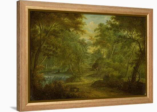 A Wooded Landscape with a Stream and a Fisherman-Thomas Smith of Derby-Framed Premier Image Canvas