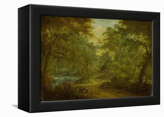 A Wooded Landscape with a Stream and a Fisherman-Thomas Smith of Derby-Framed Premier Image Canvas