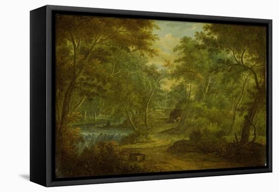 A Wooded Landscape with a Stream and a Fisherman-Thomas Smith of Derby-Framed Premier Image Canvas