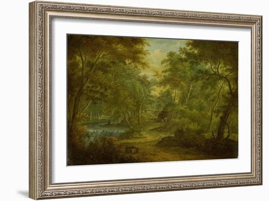 A Wooded Landscape with a Stream and a Fisherman-Thomas Smith of Derby-Framed Giclee Print