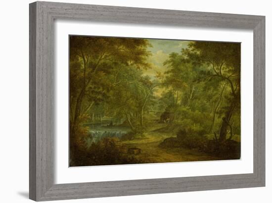 A Wooded Landscape with a Stream and a Fisherman-Thomas Smith of Derby-Framed Giclee Print
