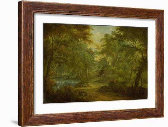 A Wooded Landscape with a Stream and a Fisherman-Thomas Smith of Derby-Framed Giclee Print