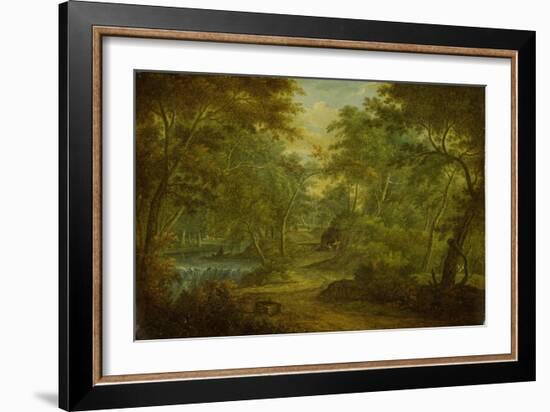 A Wooded Landscape with a Stream and a Fisherman-Thomas Smith of Derby-Framed Giclee Print