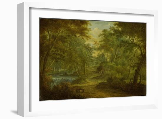 A Wooded Landscape with a Stream and a Fisherman-Thomas Smith of Derby-Framed Giclee Print