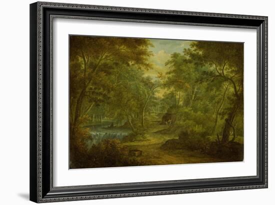 A Wooded Landscape with a Stream and a Fisherman-Thomas Smith of Derby-Framed Giclee Print