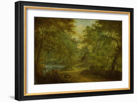 A Wooded Landscape with a Stream and a Fisherman-Thomas Smith of Derby-Framed Giclee Print