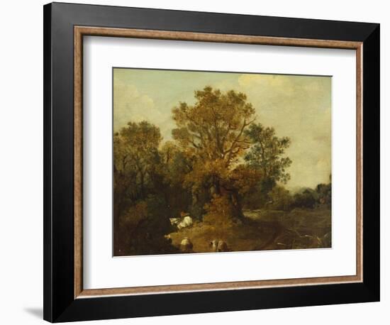 A Wooded Landscape with Faggot Gatherers by a Path, a White Horse Tethered Beyond-Thomas Gainsborough-Framed Giclee Print