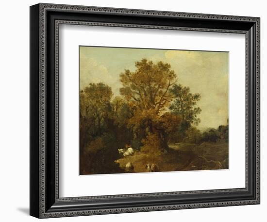 A Wooded Landscape with Faggot Gatherers by a Path, a White Horse Tethered Beyond-Thomas Gainsborough-Framed Giclee Print