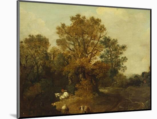 A Wooded Landscape with Faggot Gatherers by a Path, a White Horse Tethered Beyond-Thomas Gainsborough-Mounted Premium Giclee Print
