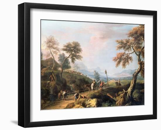 A Wooded Landscape with Gentlemen in a Carriage on a Road-Marco Ricci-Framed Giclee Print